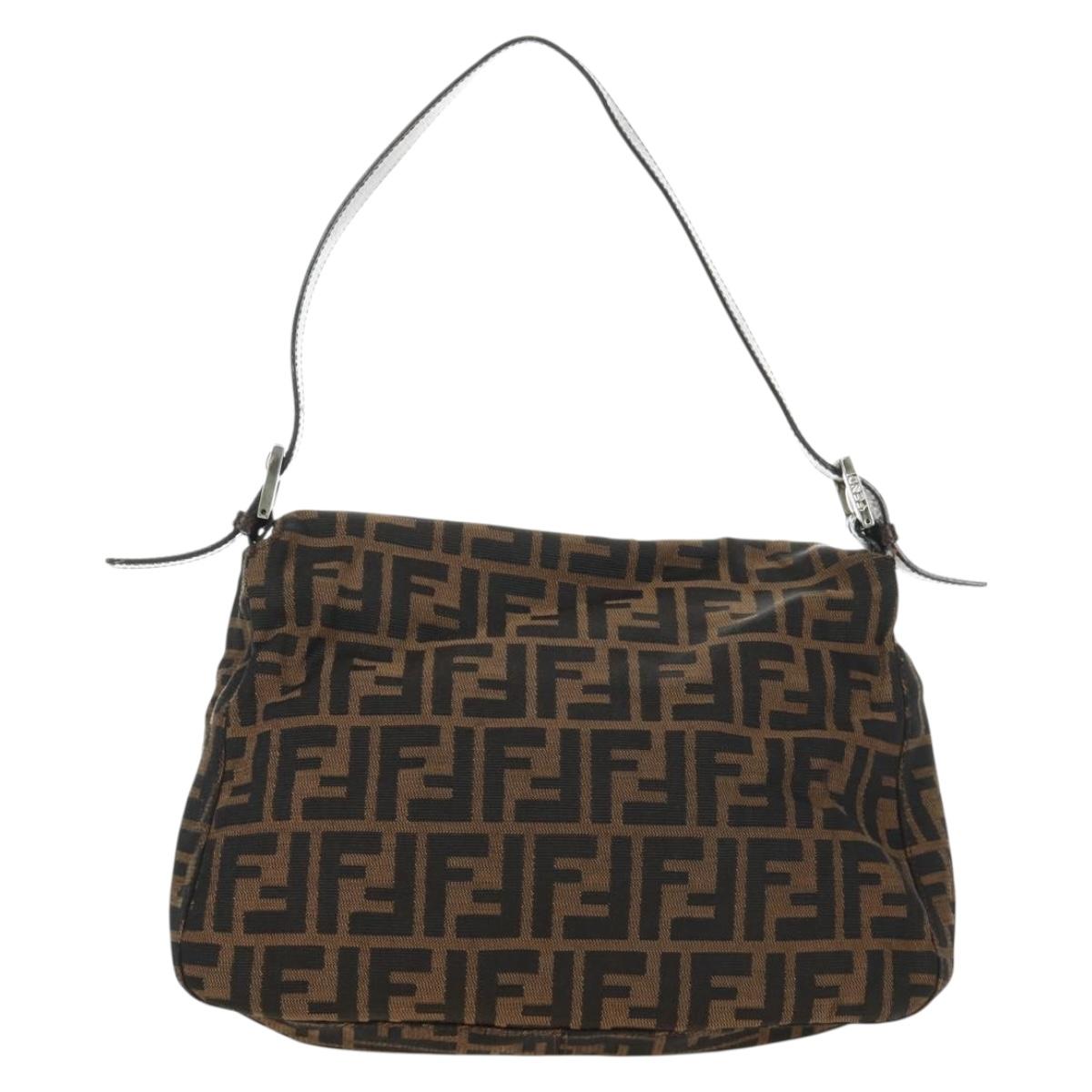 FENDI Zucca Canvas Mamma Baguette Shoulder Bag Black Brown Auth BA13419SAV