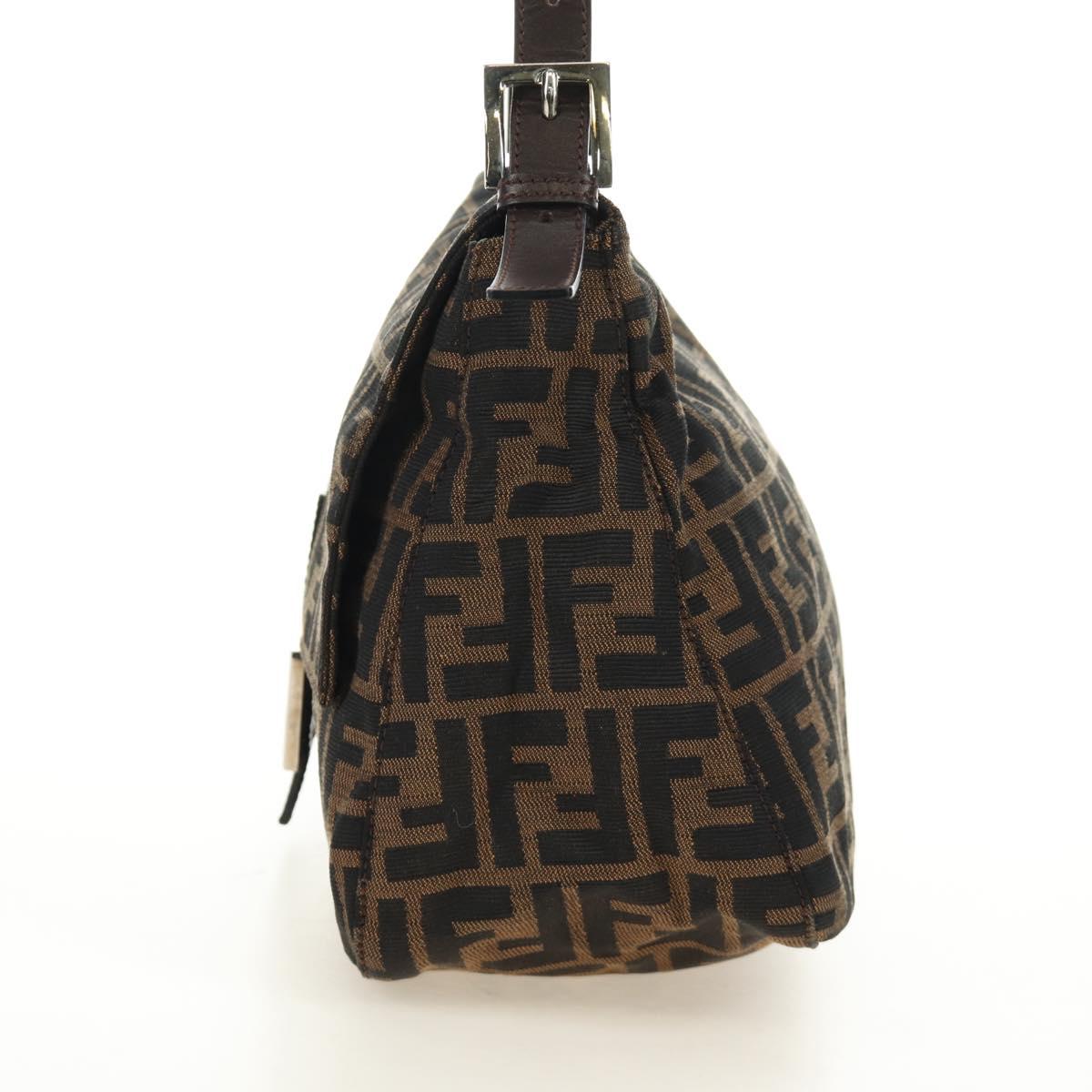 FENDI Zucca Canvas Mamma Baguette Shoulder Bag Black Brown Auth BA13419SAV