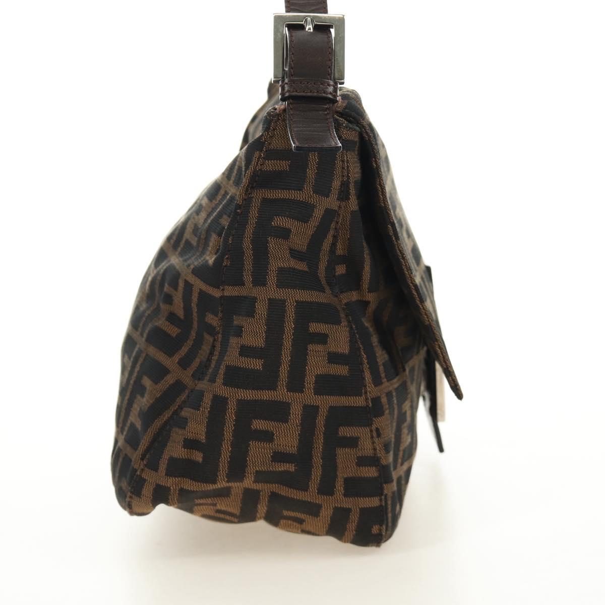 FENDI Zucca Canvas Mamma Baguette Shoulder Bag Black Brown Auth BA13419SAV