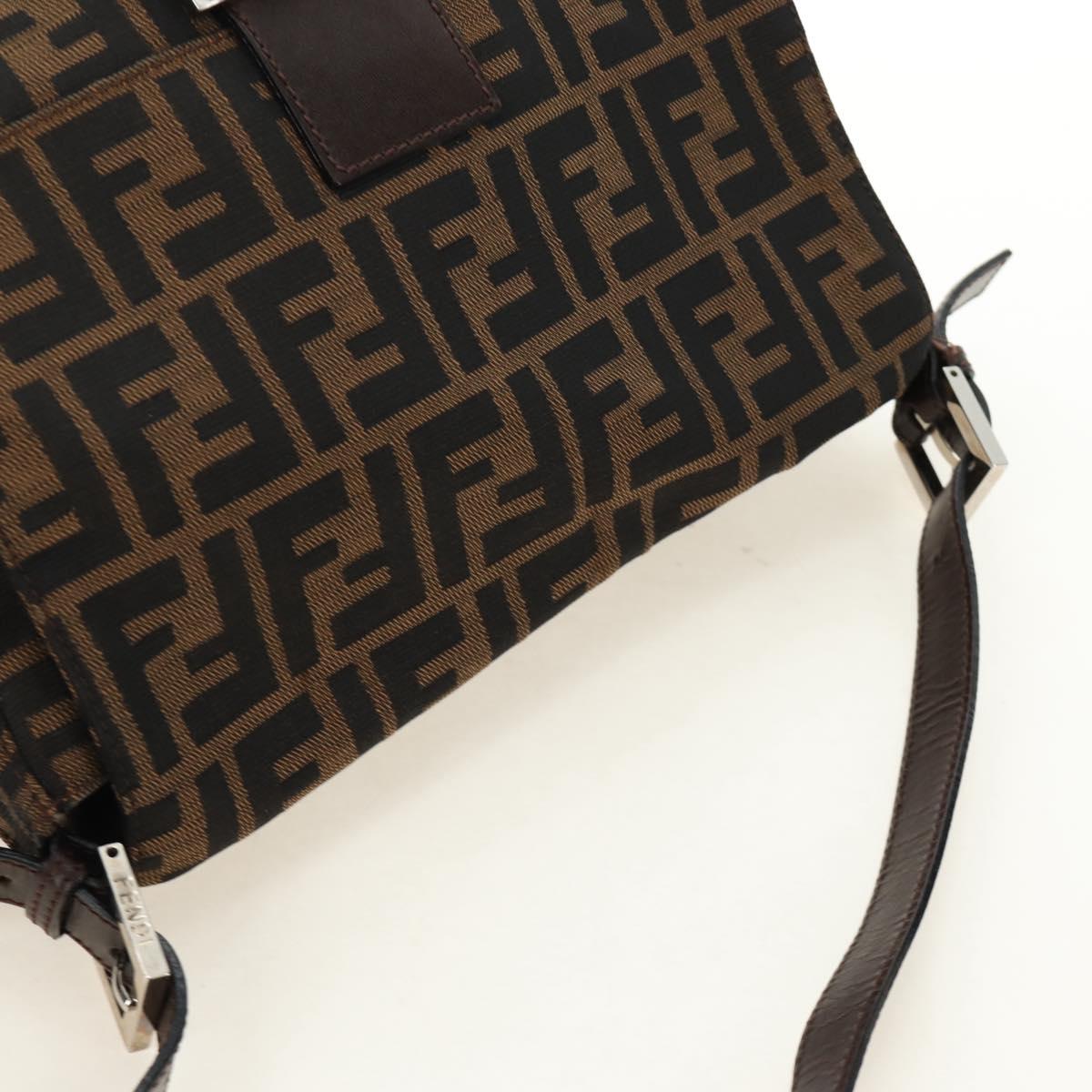 FENDI Zucca Canvas Mamma Baguette Shoulder Bag Black Brown Auth BA13419SAV