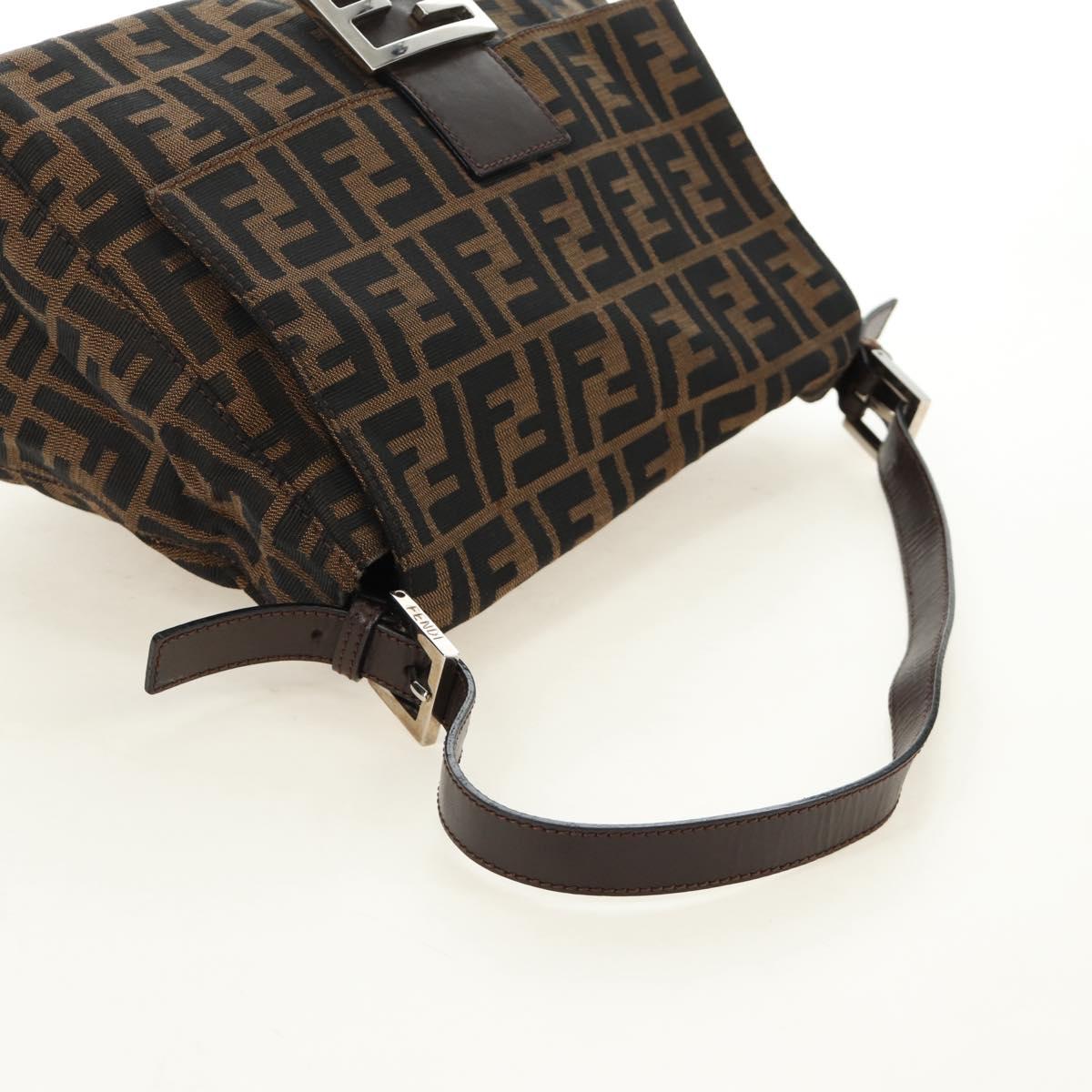 FENDI Zucca Canvas Mamma Baguette Shoulder Bag Black Brown Auth BA13419SAV