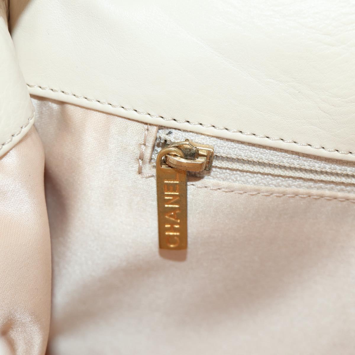 CHANEL Paris Moscou Musique Chain Bag Lamb Skin Beige Gold CC Auth BA13420SM