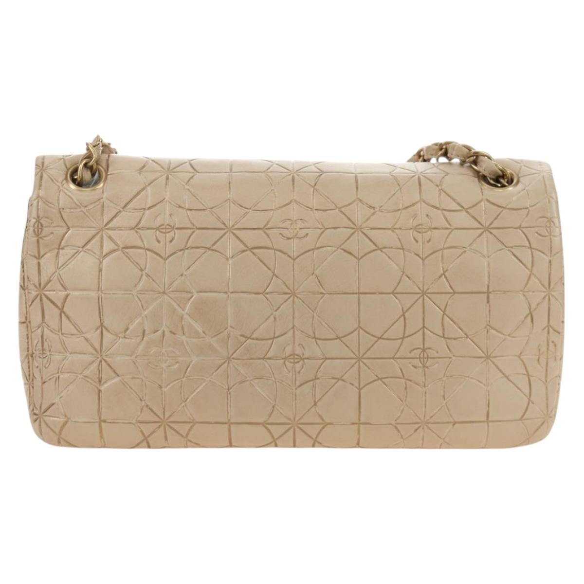 CHANEL Paris Moscou Musique Chain Bag Lamb Skin Beige Gold CC Auth BA13420SM