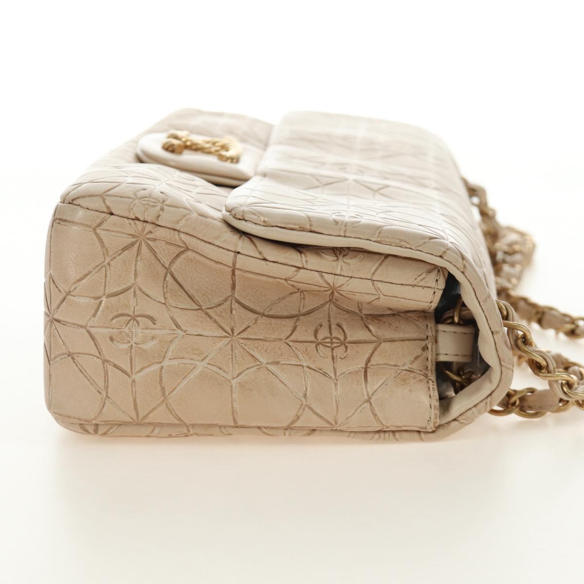 CHANEL Paris Moscou Musique Chain Bag Lamb Skin Beige Gold CC Auth BA13420SM