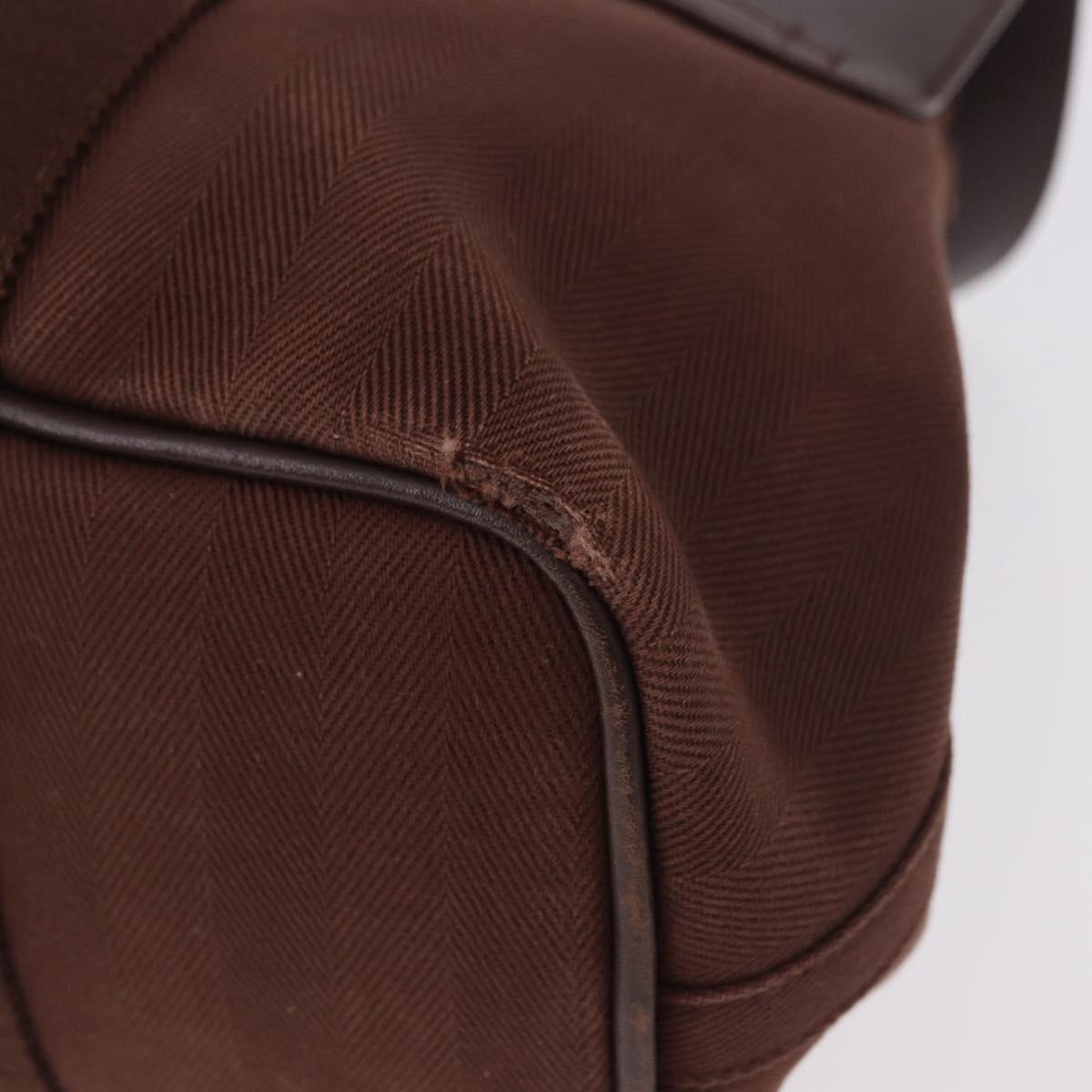 HERMES Valparaiso PM Hand Bag Canvas Leather Brown Silver Auth BA13422