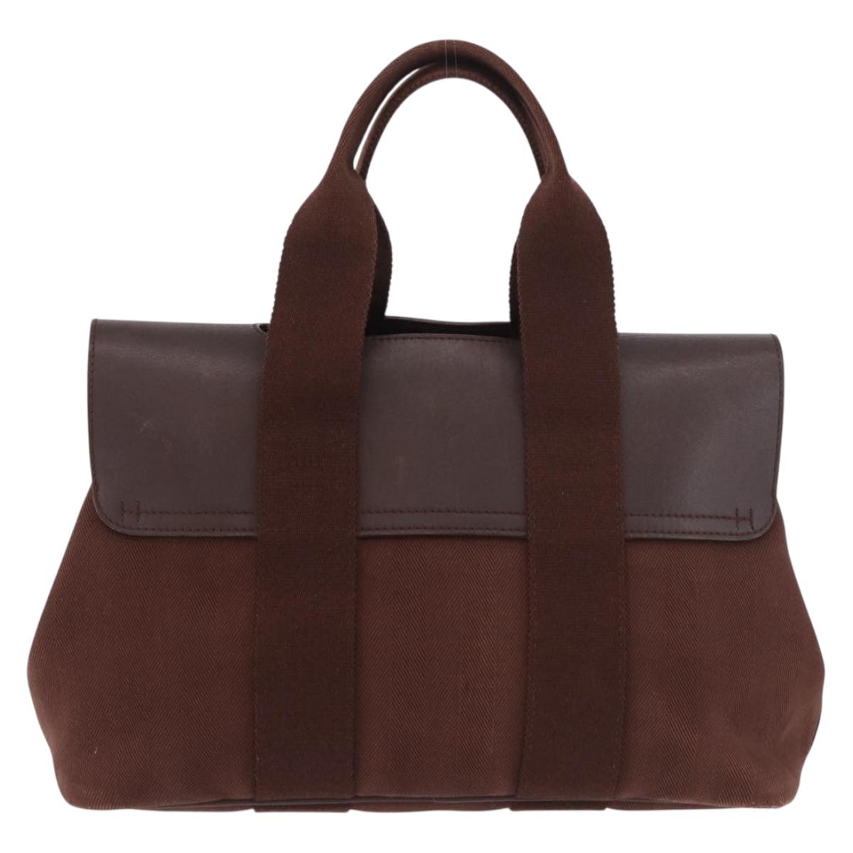 HERMES Valparaiso PM Hand Bag Canvas Leather Brown Silver Auth BA13422