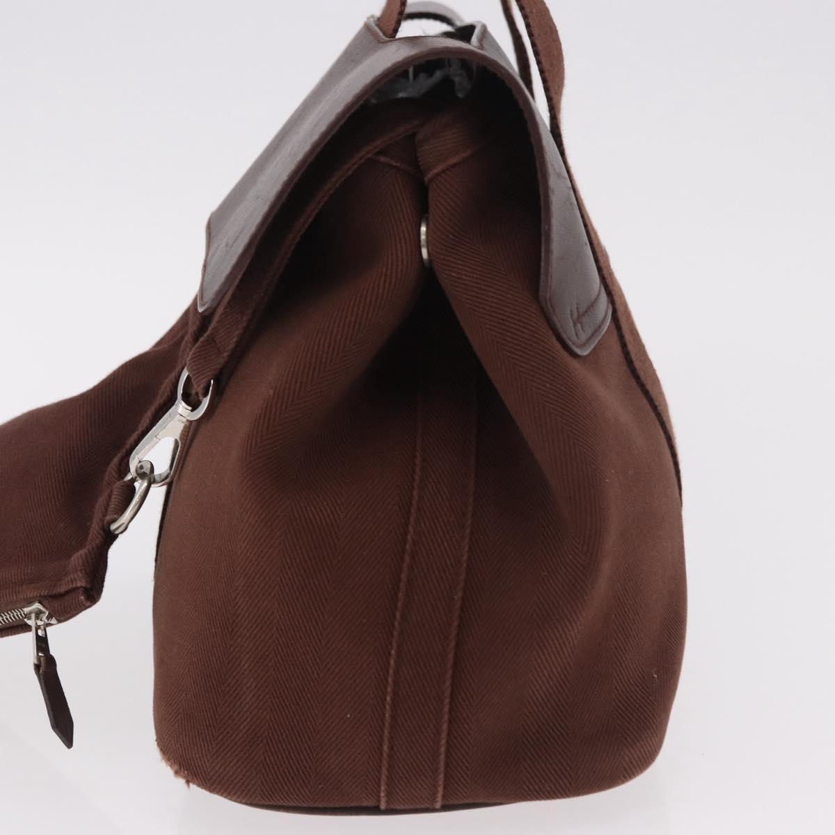 HERMES Valparaiso PM Hand Bag Canvas Leather Brown Silver Auth BA13422