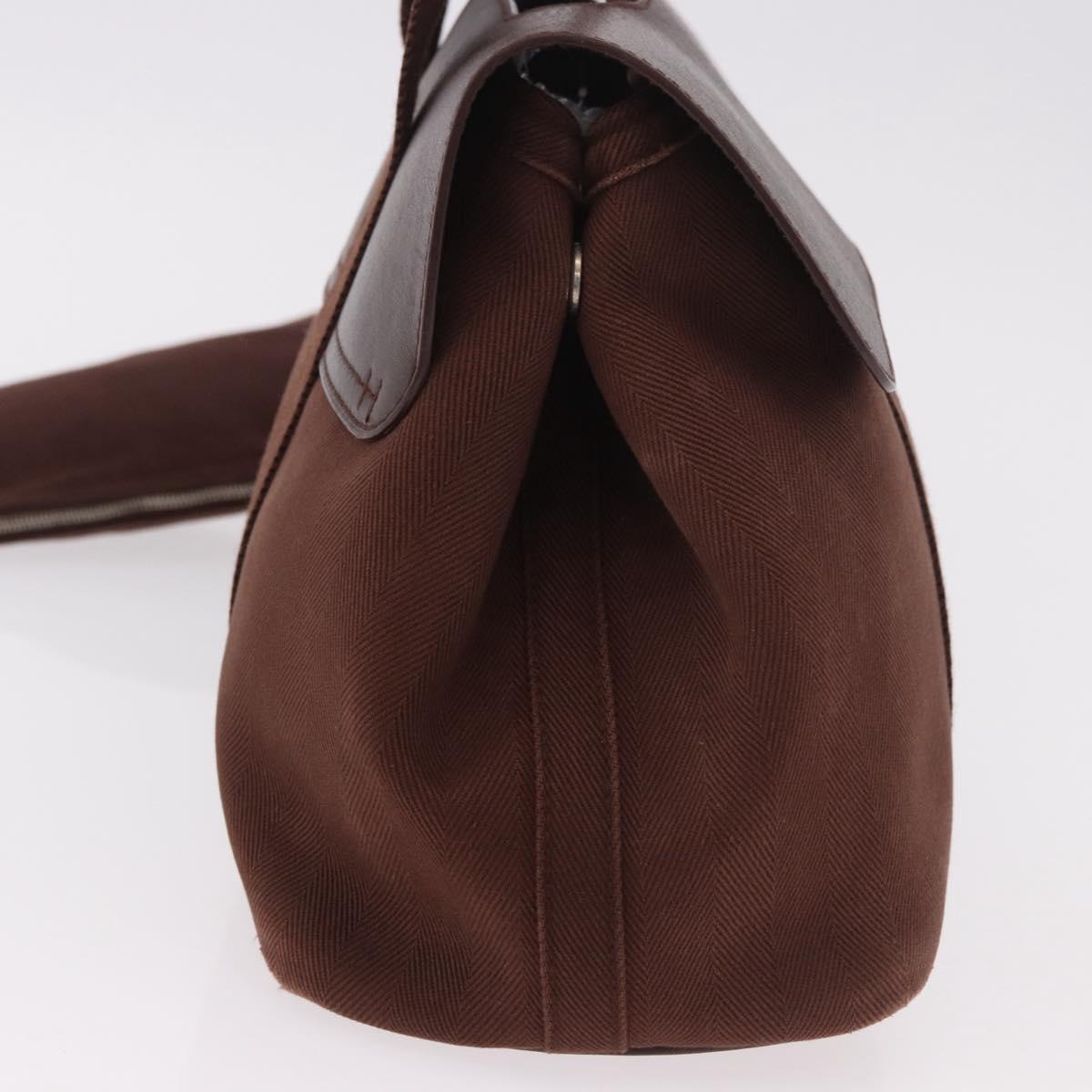 HERMES Valparaiso PM Hand Bag Canvas Leather Brown Silver Auth BA13422