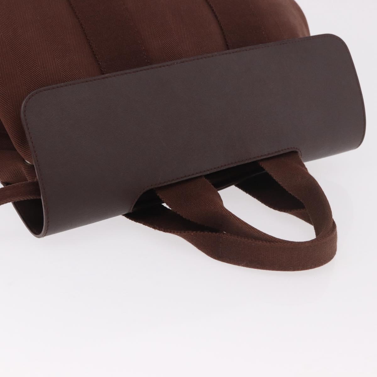 HERMES Valparaiso PM Hand Bag Canvas Leather Brown Silver Auth BA13422