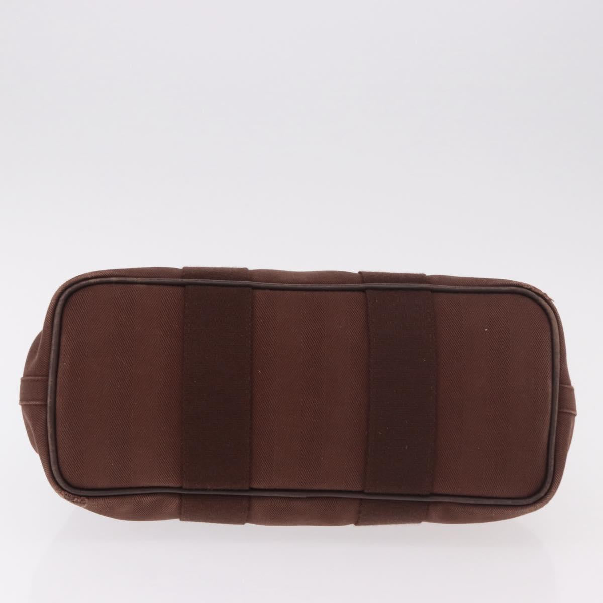 HERMES Valparaiso PM Hand Bag Canvas Leather Brown Silver Auth BA13422