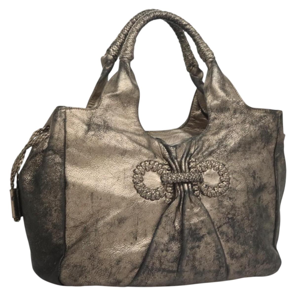 Salvatore Ferragamo Tote Bag Leather Beige Gold Auth BA1343