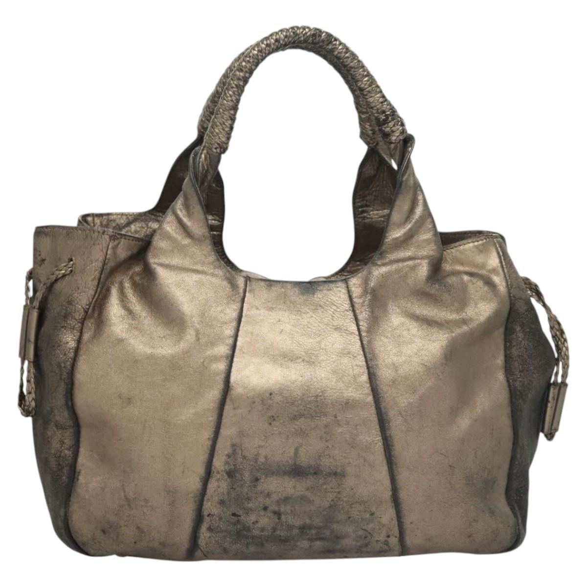 Salvatore Ferragamo Tote Bag Leather Beige Gold Auth BA1343