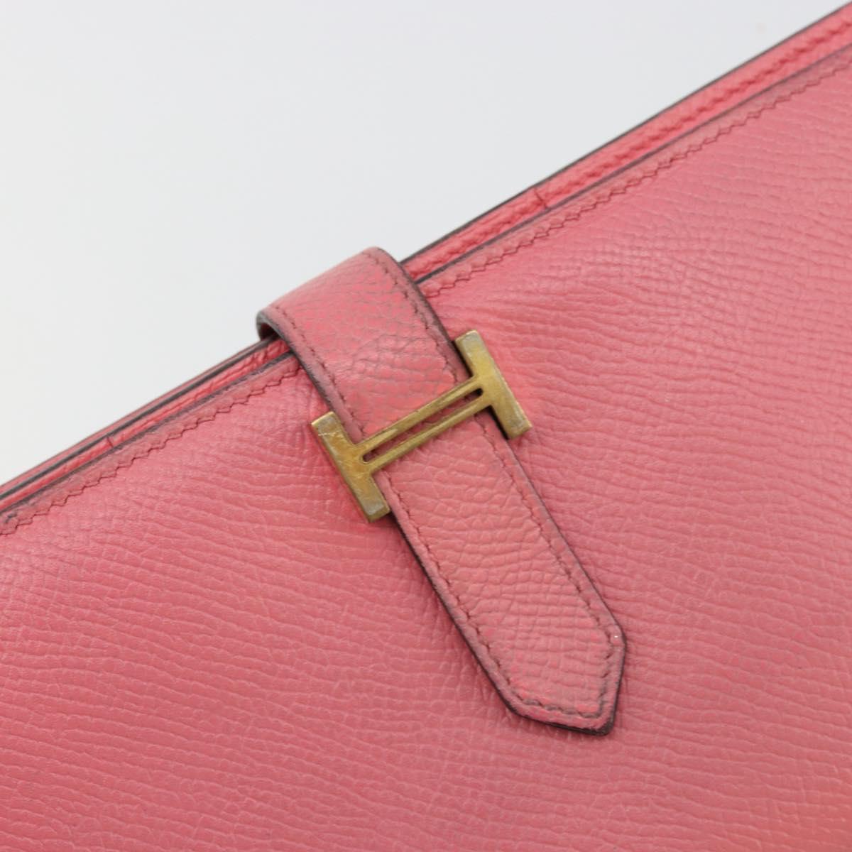 HERMES Bearn Soufflet Wallet Leather Pink Auth BA13430
