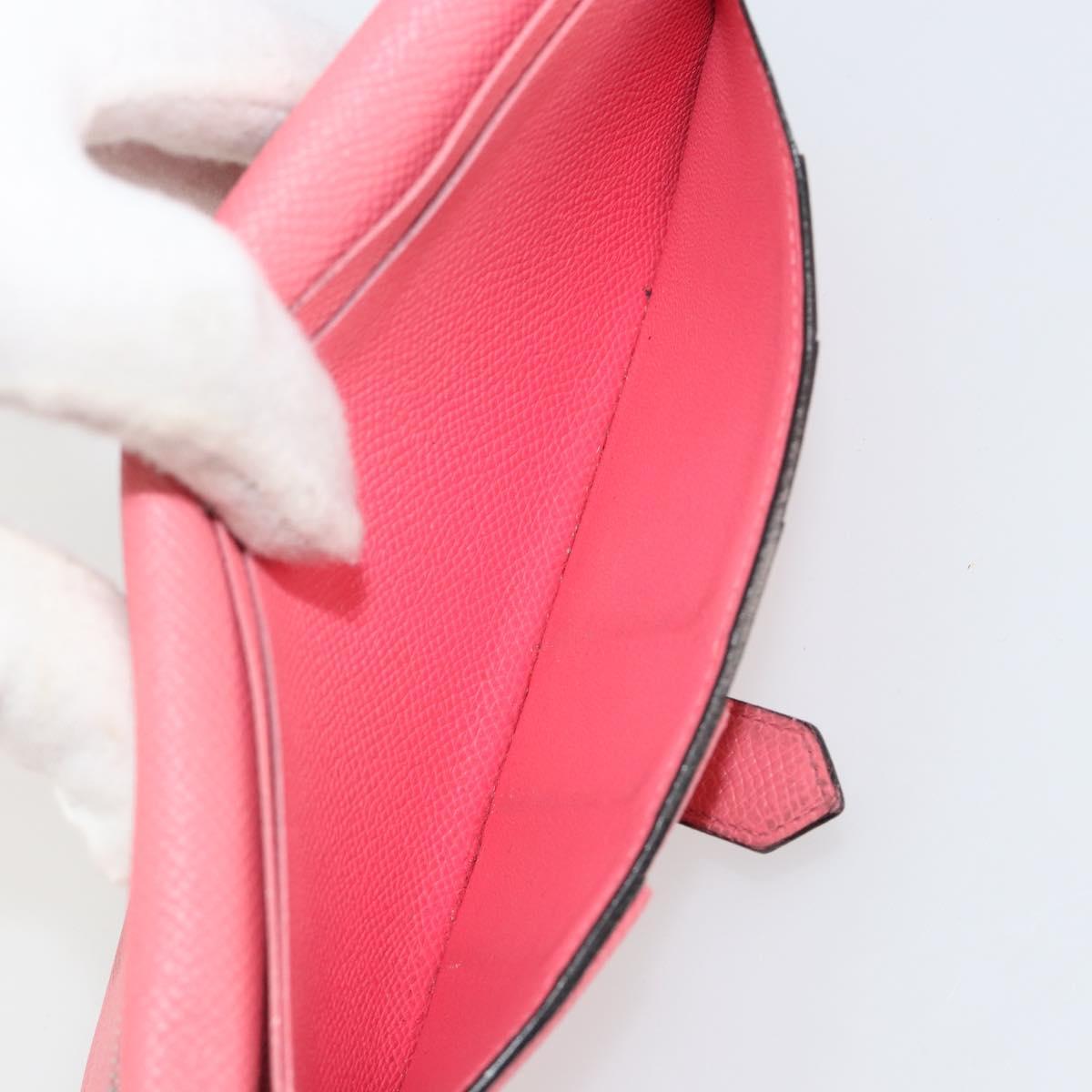 HERMES Bearn Soufflet Wallet Leather Pink Auth BA13430