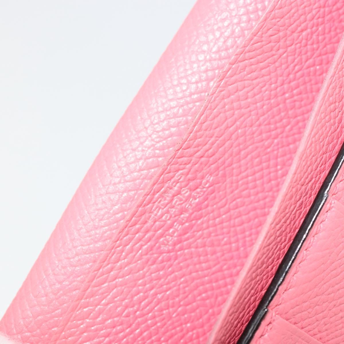 HERMES Bearn Soufflet Wallet Leather Pink Auth BA13430