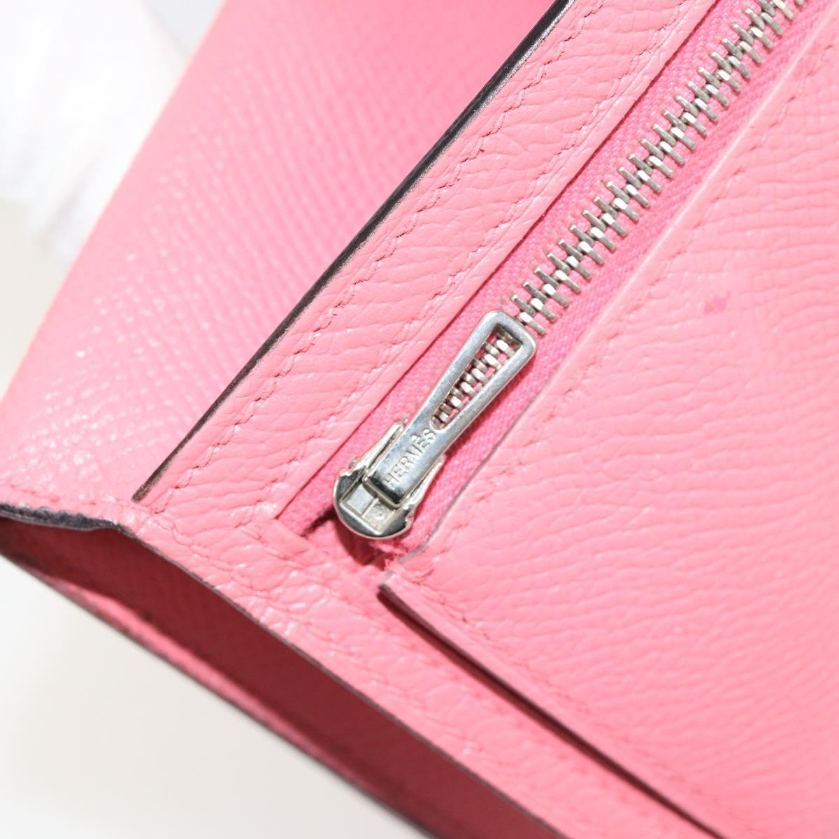 HERMES Bearn Soufflet Wallet Leather Pink Auth BA13430