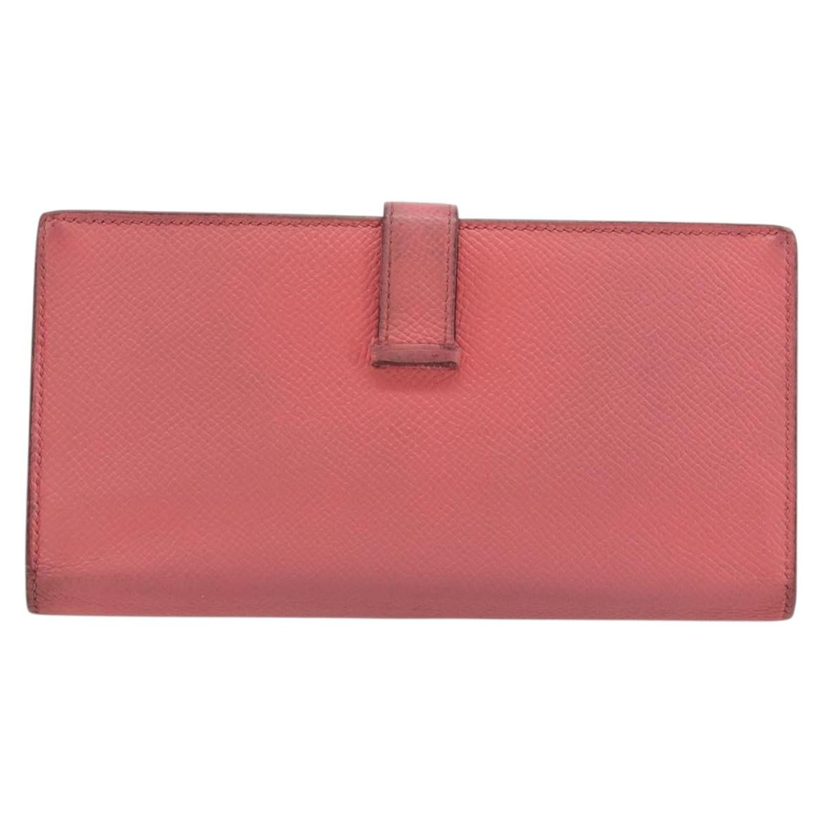 HERMES Bearn Soufflet Wallet Leather Pink Auth BA13430
