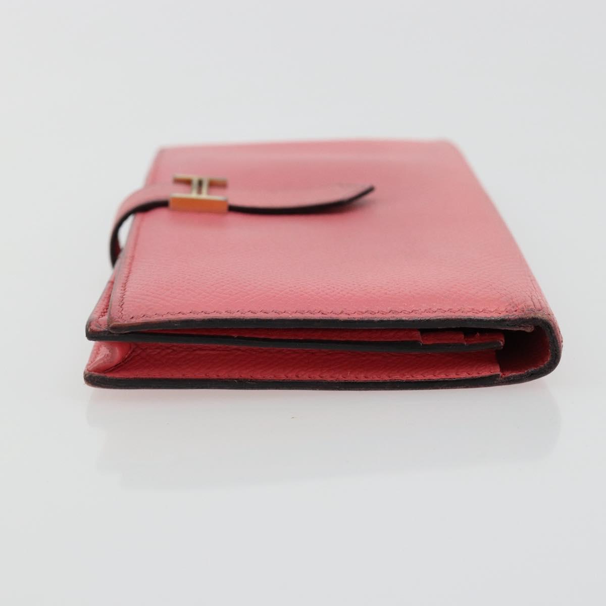 HERMES Bearn Soufflet Wallet Leather Pink Auth BA13430