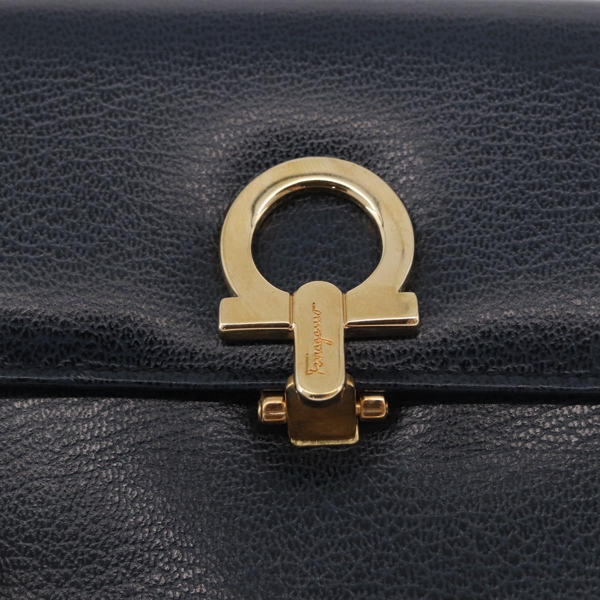 Salvatore Ferragamo Gancini Pouch Leather Navy Gold Auth BA13433A