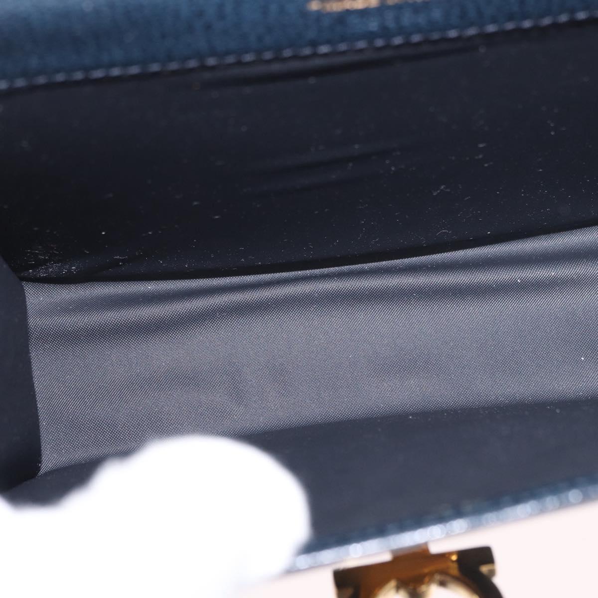 Salvatore Ferragamo Gancini Pouch Leather Navy Gold Auth BA13433A