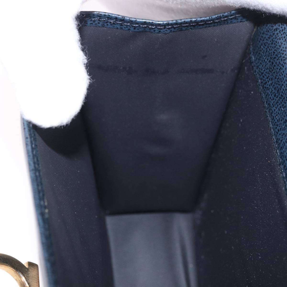 Salvatore Ferragamo Gancini Pouch Leather Navy Gold Auth BA13433A