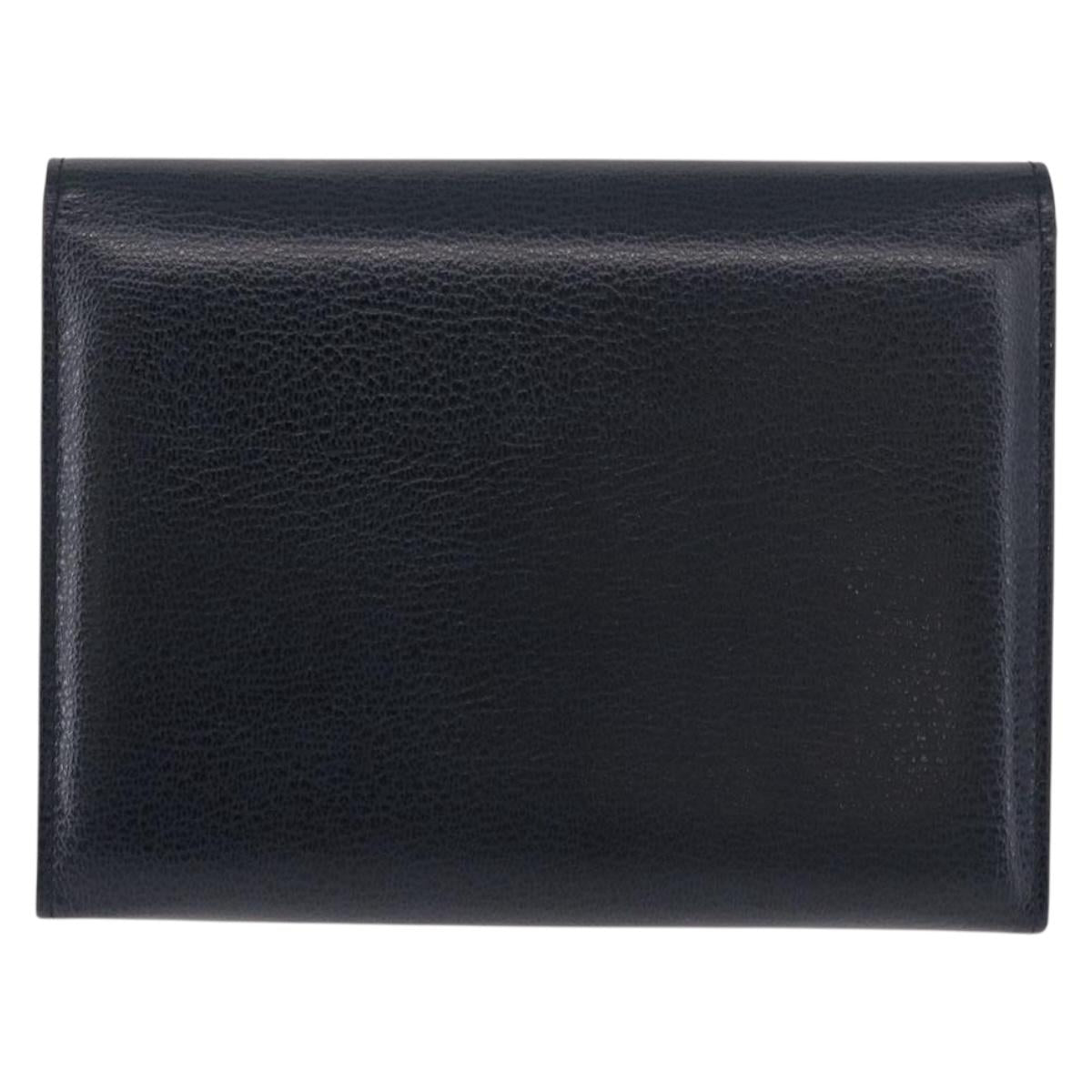 Salvatore Ferragamo Gancini Pouch Leather Navy Gold Auth BA13433A