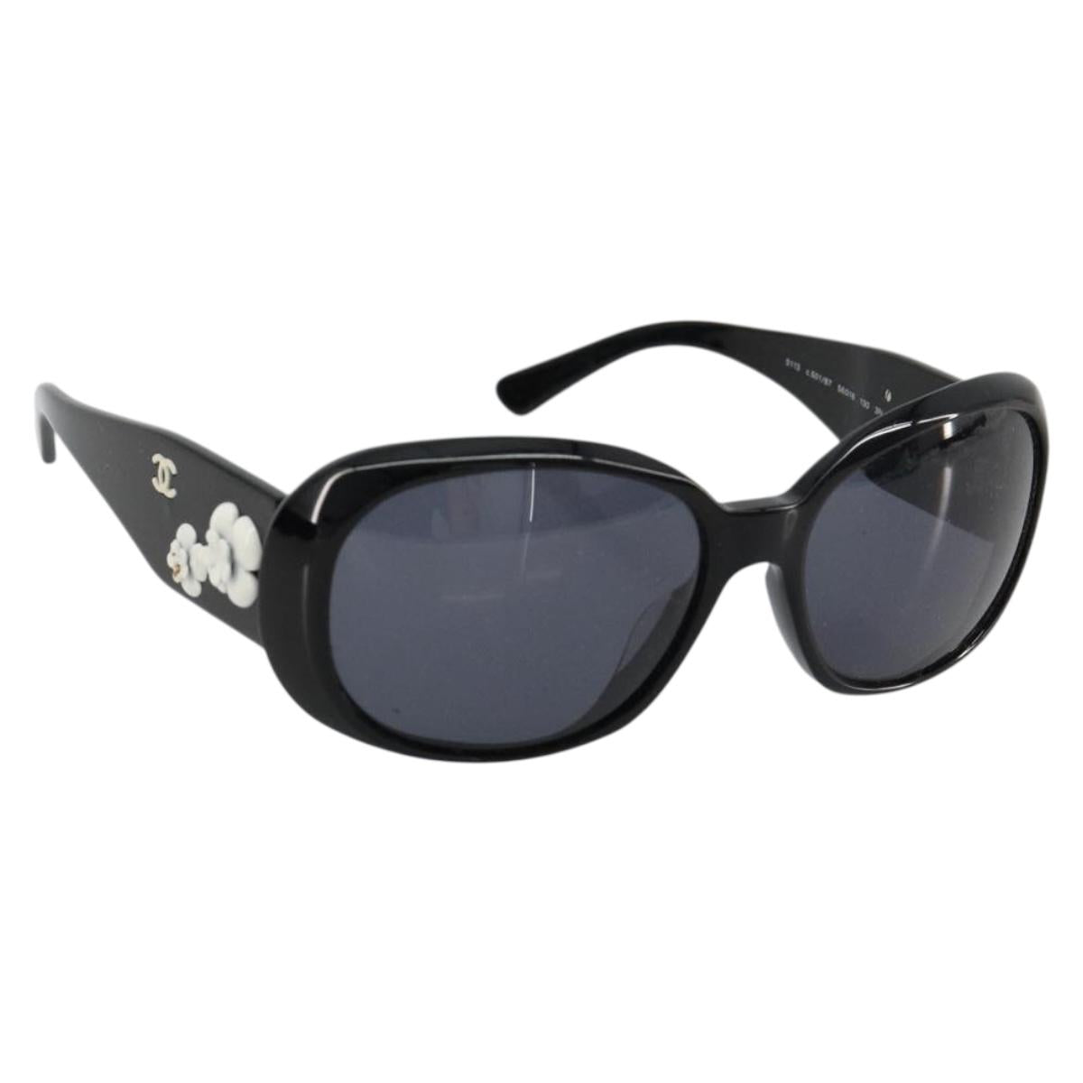 CHANEL Camelia Sunglasses plastic Black CC Auth BA13438