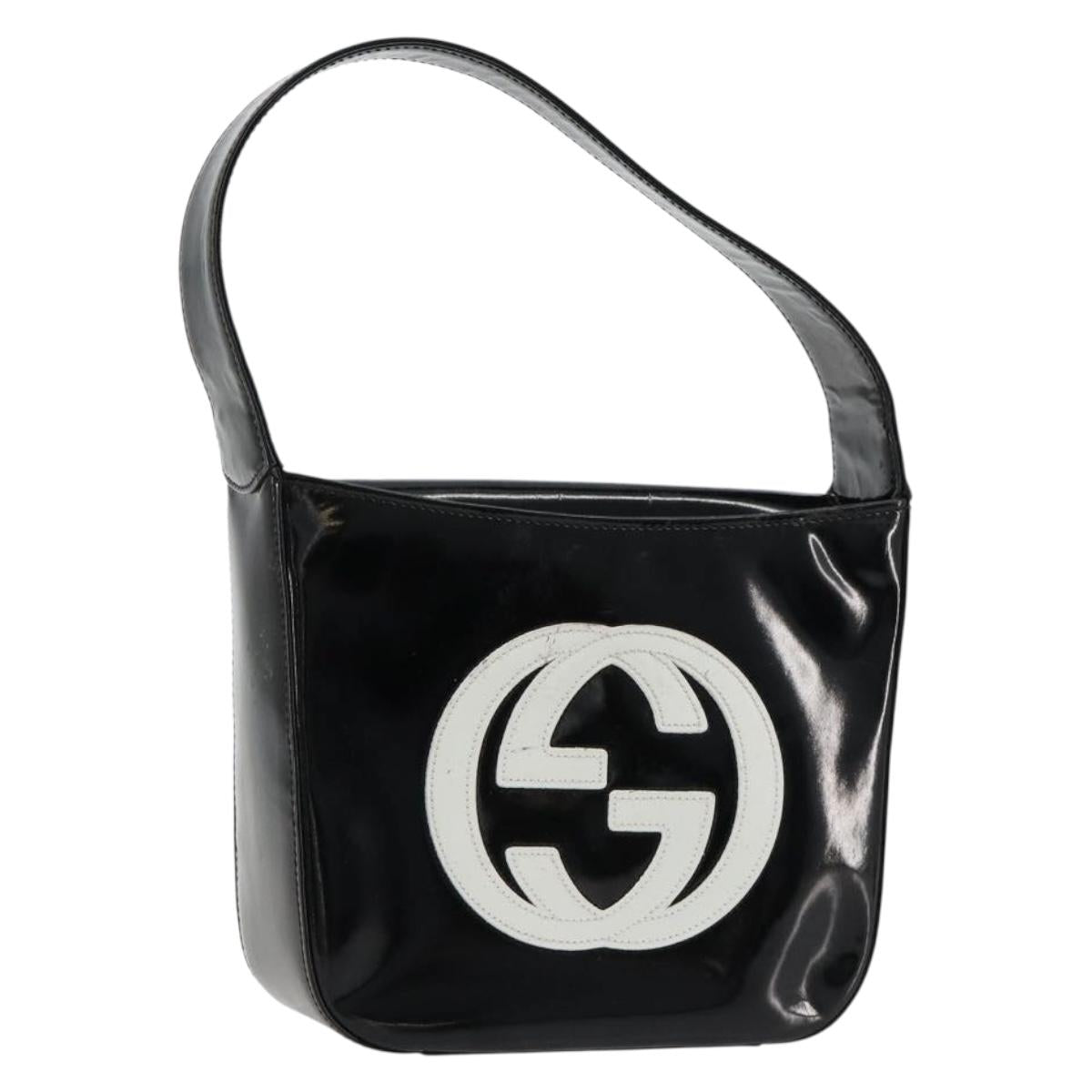 GUCCI Hand Bag Patent leather Black Silver Auth BA13449
