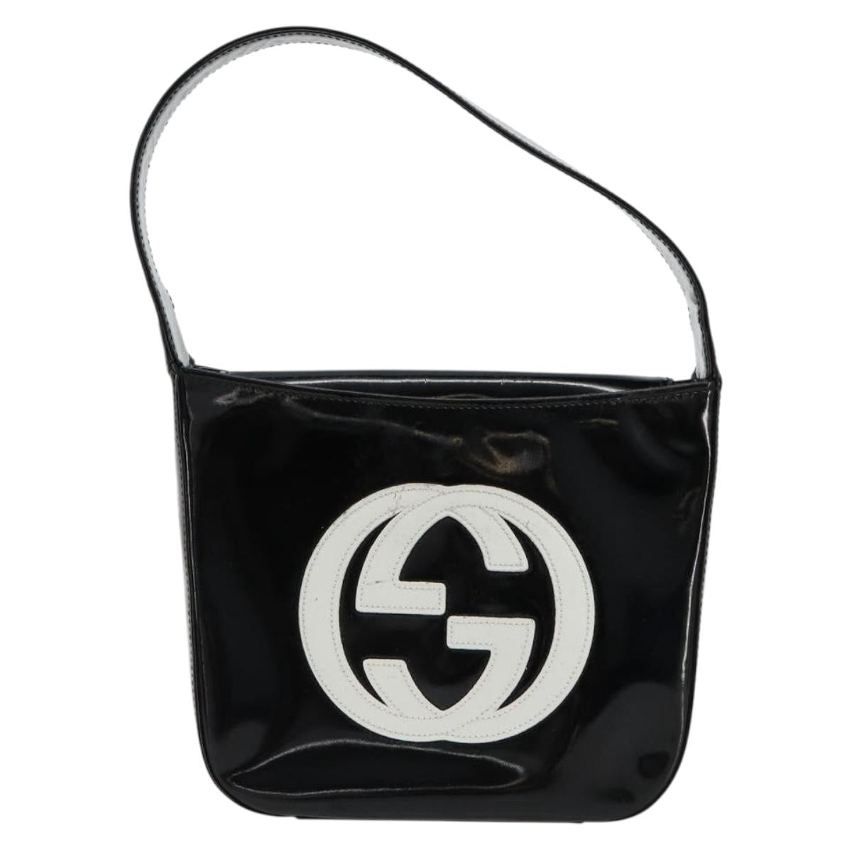 GUCCI Hand Bag Patent leather Black Silver Auth BA13449