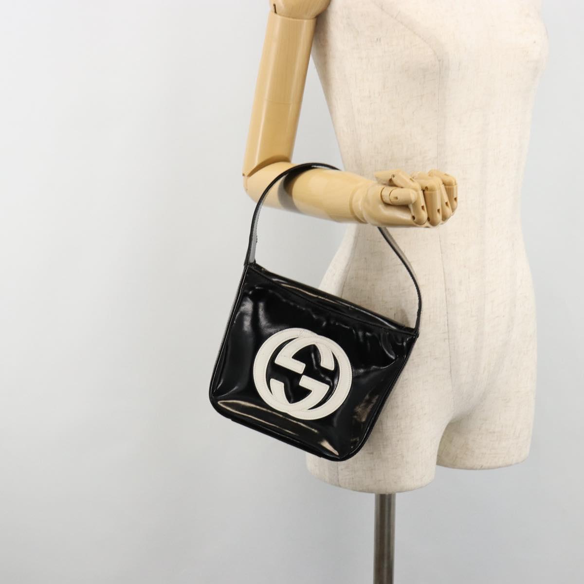 GUCCI Hand Bag Patent leather Black Silver Auth BA13449