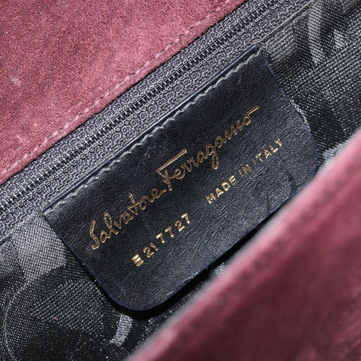 Salvatore Ferragamo Shoulder Bag Suede Bordeaux Gold Auth BA13454A