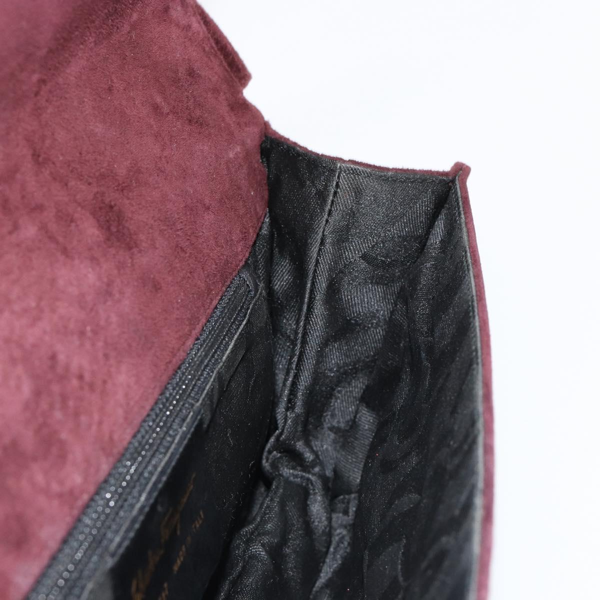 Salvatore Ferragamo Shoulder Bag Suede Bordeaux Gold Auth BA13454A