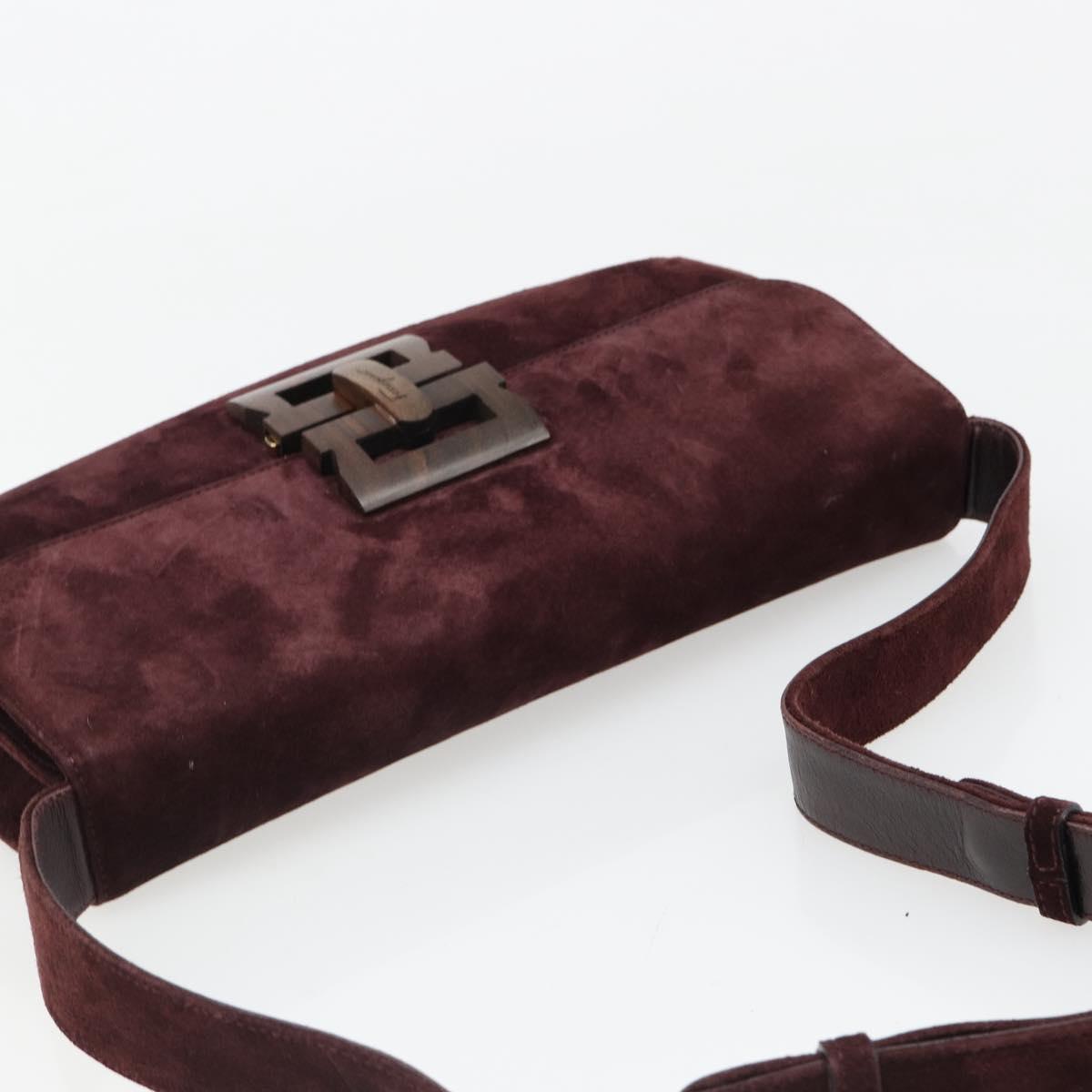 Salvatore Ferragamo Shoulder Bag Suede Bordeaux Gold Auth BA13454A