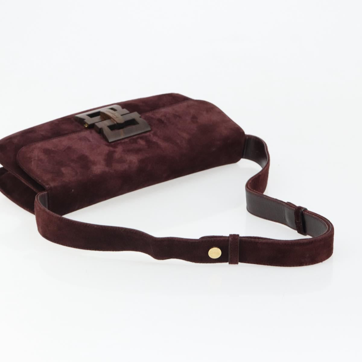 Salvatore Ferragamo Shoulder Bag Suede Bordeaux Gold Auth BA13454A