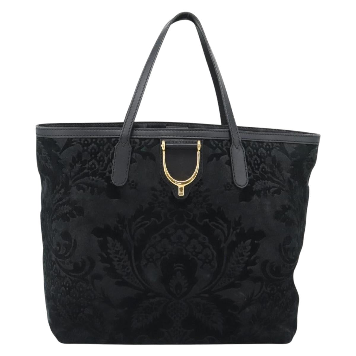 GUCCI Tote Bag Suede Black Gold 305585 Auth BA13459