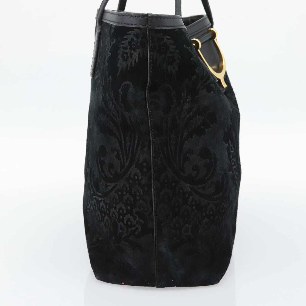 GUCCI Tote Bag Suede Black Gold 305585 Auth BA13459