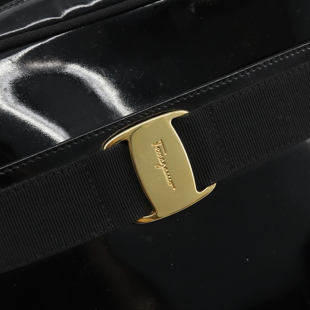Salvatore Ferragamo Shoulder Bag Patent Leather Black Gold Auth BA13465