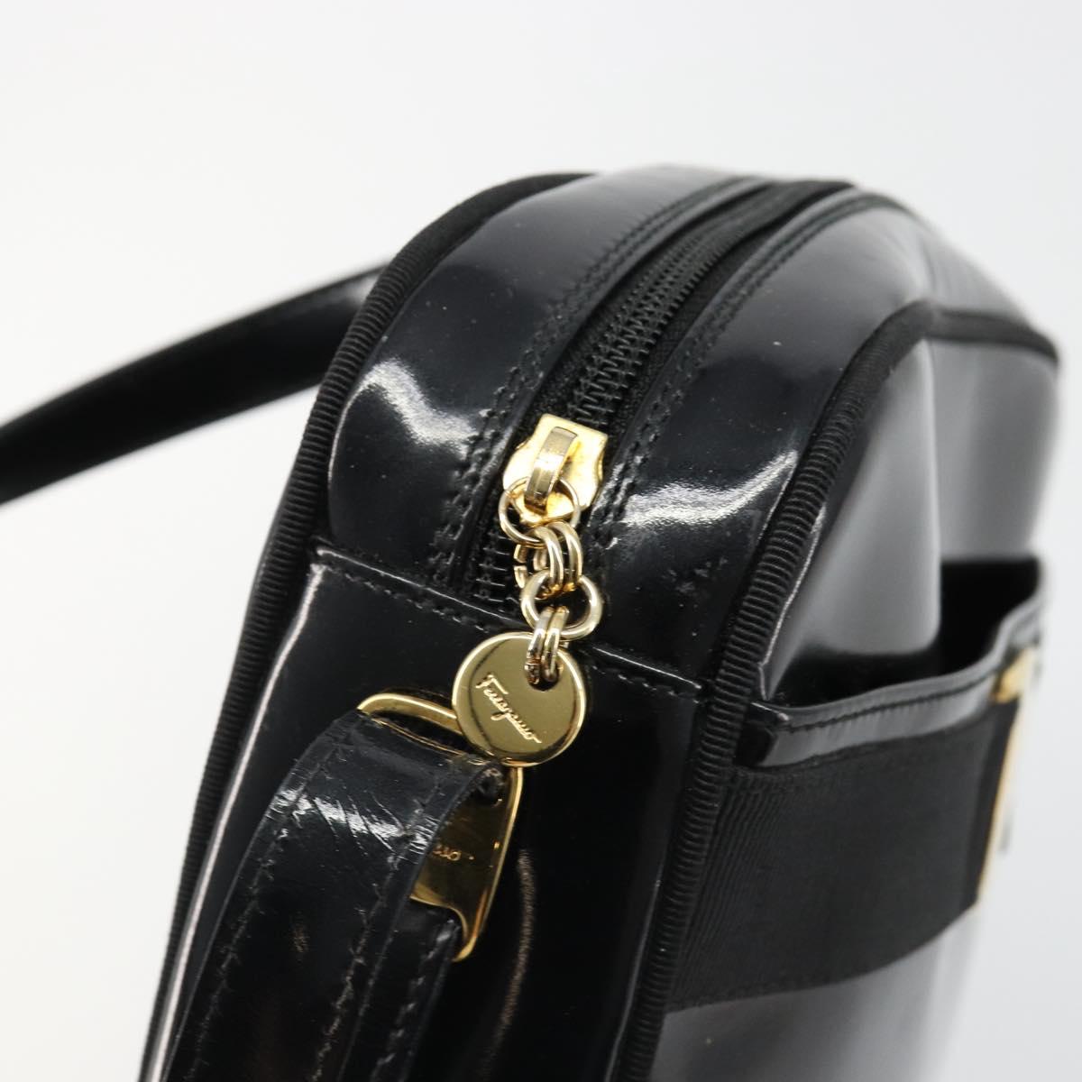 Salvatore Ferragamo Shoulder Bag Patent Leather Black Gold Auth BA13465