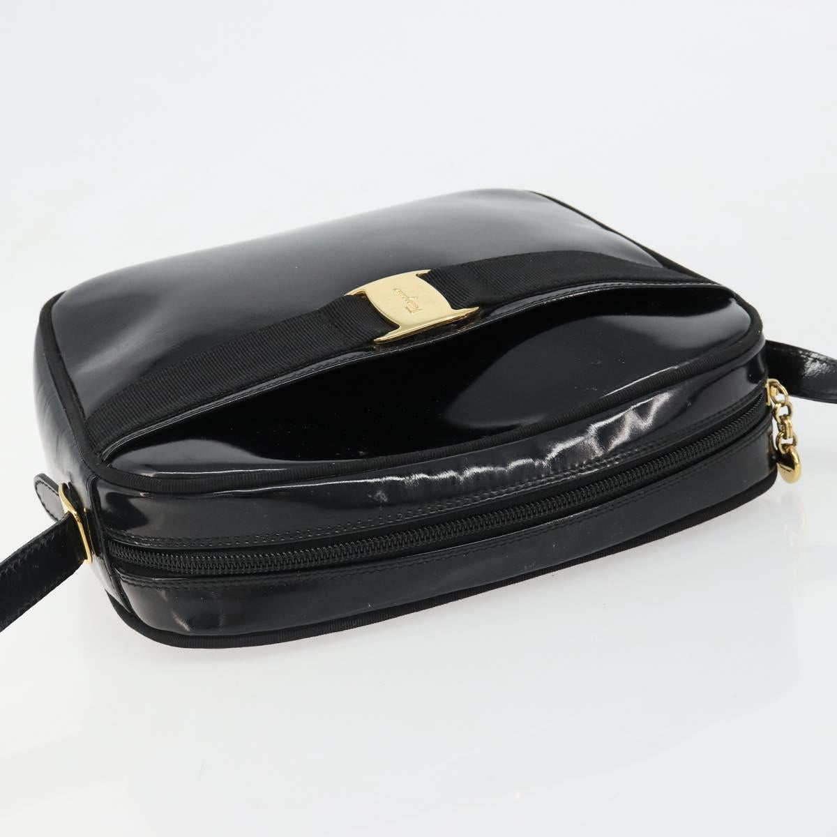 Salvatore Ferragamo Shoulder Bag Patent Leather Black Gold Auth BA13465