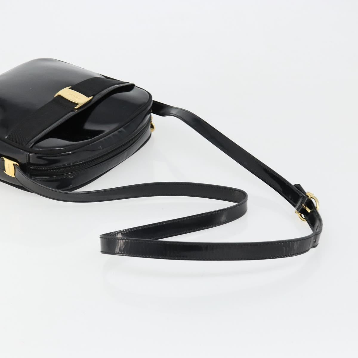 Salvatore Ferragamo Shoulder Bag Patent Leather Black Gold Auth BA13465