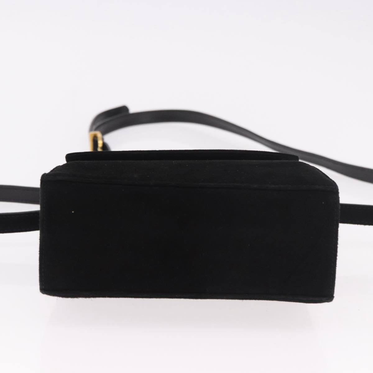 Salvatore Ferragamo Vara Ribbon Hand Bag Suede 2way Black Gold Auth BA13469