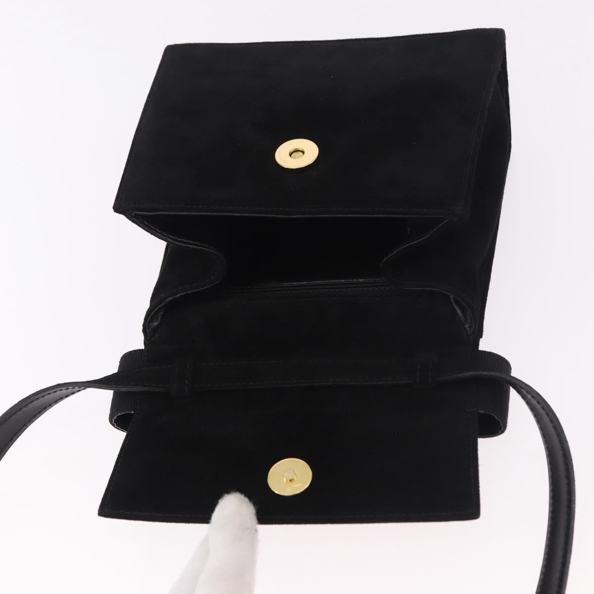 Salvatore Ferragamo Vara Ribbon Hand Bag Suede 2way Black Gold Auth BA13469