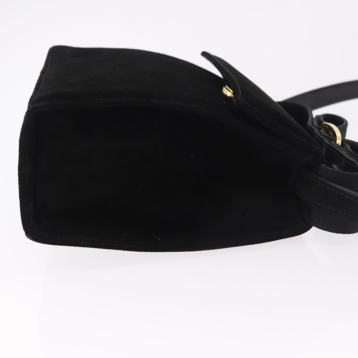 Salvatore Ferragamo Vara Ribbon Hand Bag Suede 2way Black Gold Auth BA13469
