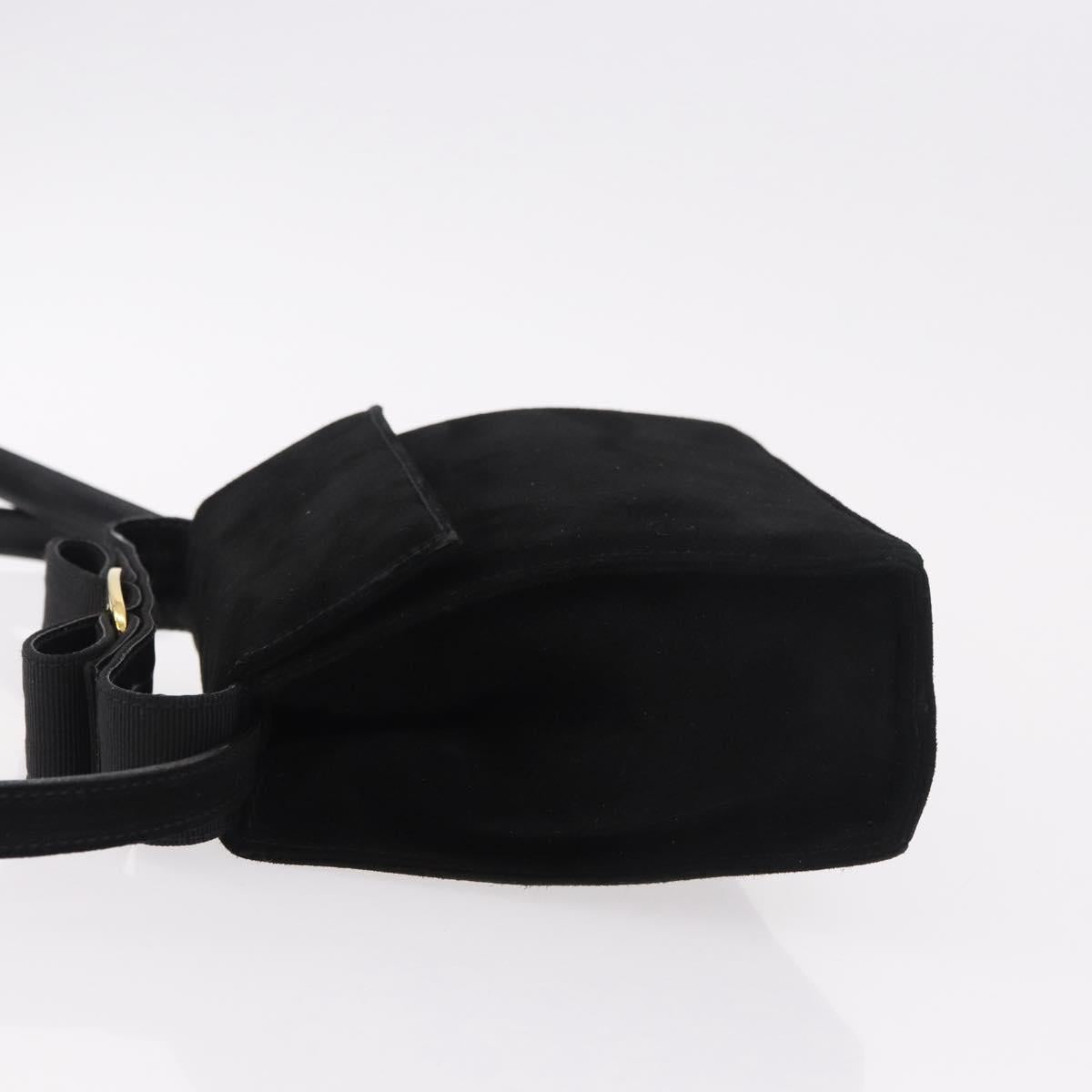 Salvatore Ferragamo Vara Ribbon Hand Bag Suede 2way Black Gold Auth BA13469