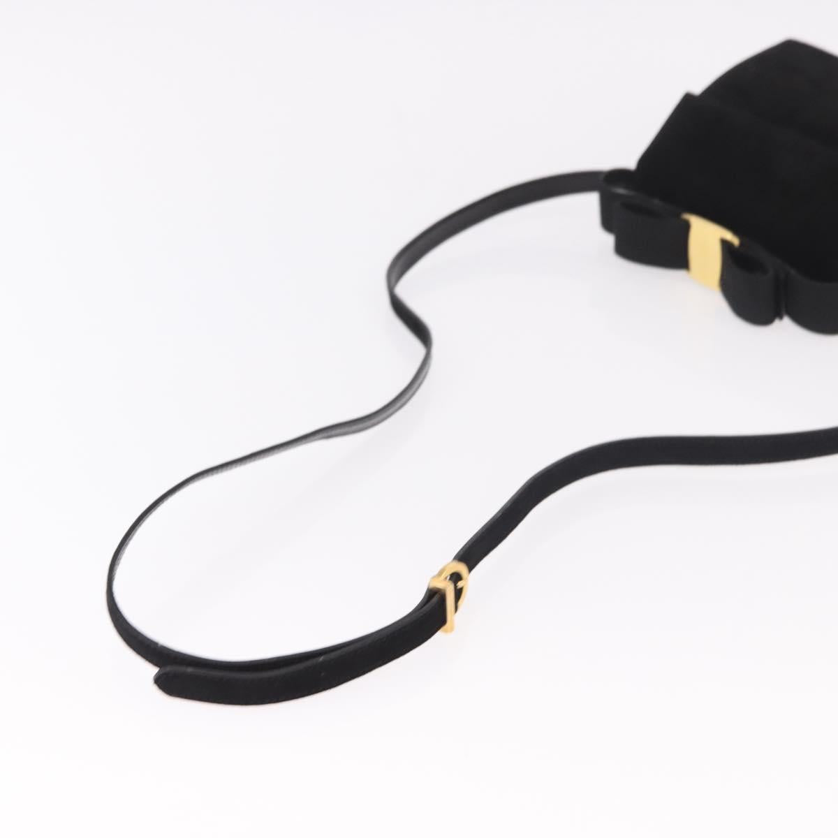 Salvatore Ferragamo Vara Ribbon Hand Bag Suede 2way Black Gold Auth BA13469