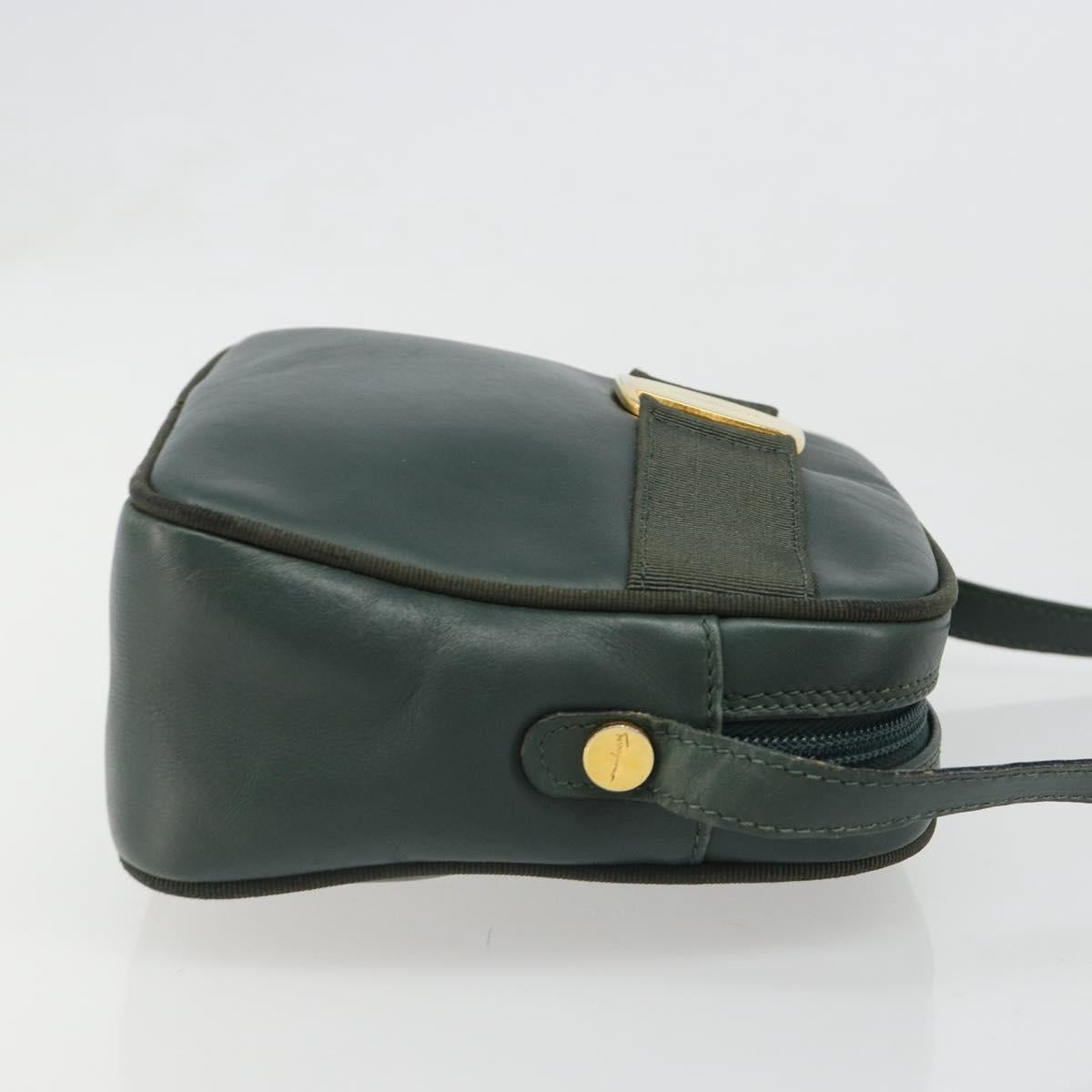 Salvatore Ferragamo Vala Shoulder Bag Leather Khaki Gold Auth BA13475