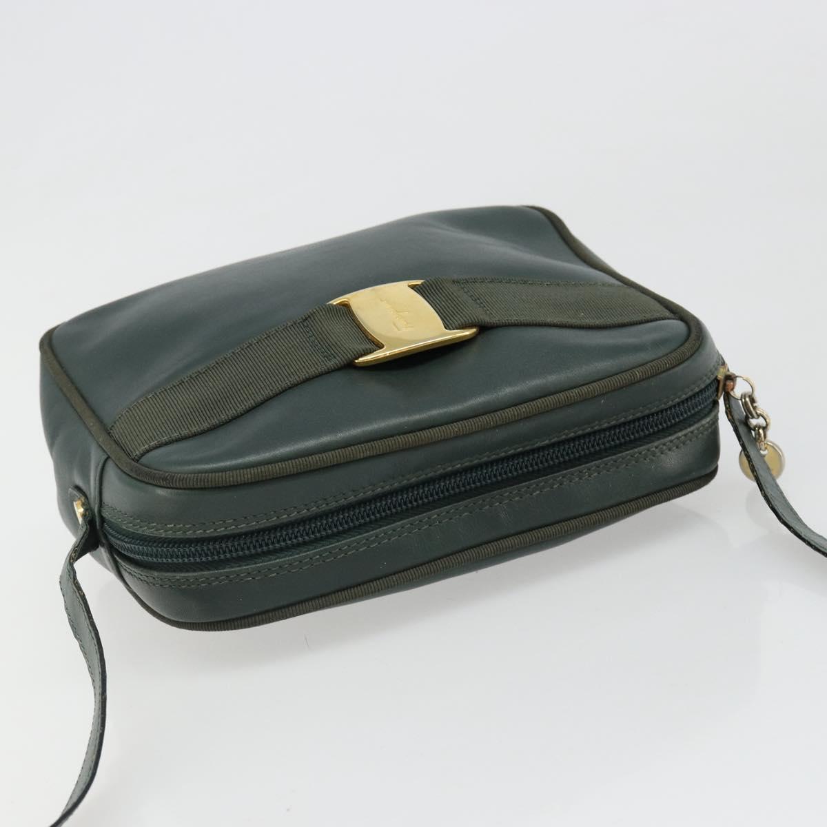 Salvatore Ferragamo Vala Shoulder Bag Leather Khaki Gold Auth BA13475