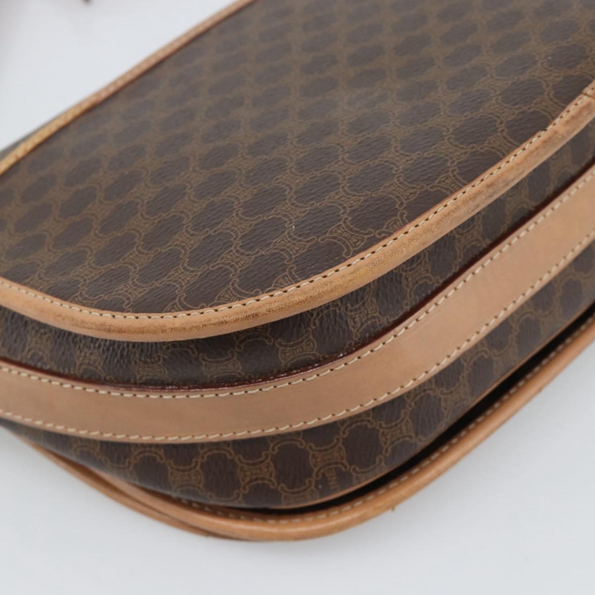CELINE Macadam Canvas Shoulder Bag PVC Leather Brown Gold Auth BA13476