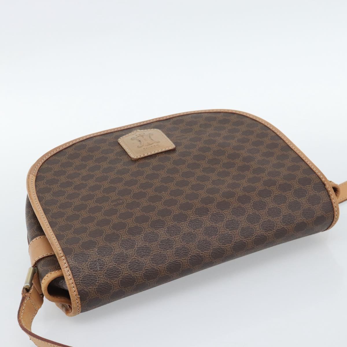 CELINE Macadam Canvas Shoulder Bag PVC Leather Brown Gold Auth BA13476