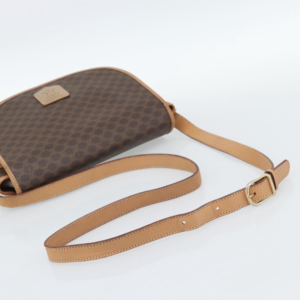 CELINE Macadam Canvas Shoulder Bag PVC Leather Brown Gold Auth BA13476